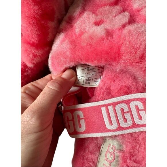 UGG Fluff Yeah Slide Poppy Strawberry Sorbet Sheepskin size 10 Pink Sandals Slip - Picture 9 of 12